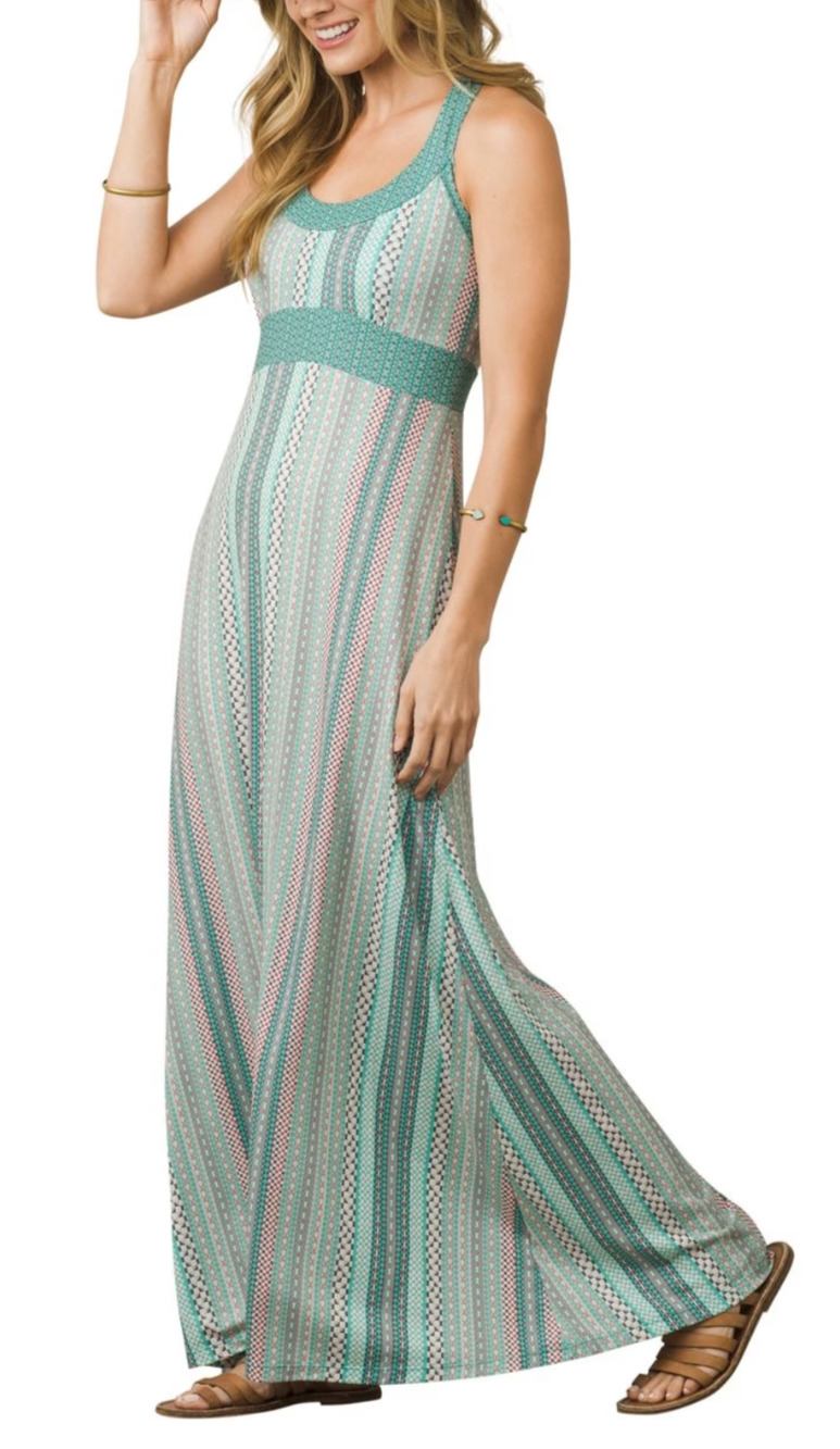 Prana Cali built in bra maxi racerback dress Size M Geometric Stripe Active
